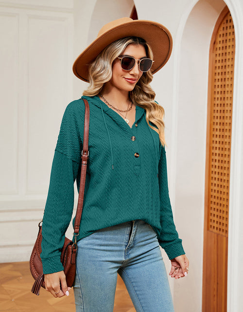 Load image into Gallery viewer, Half-Button Dropped Shoulder Hoodie

