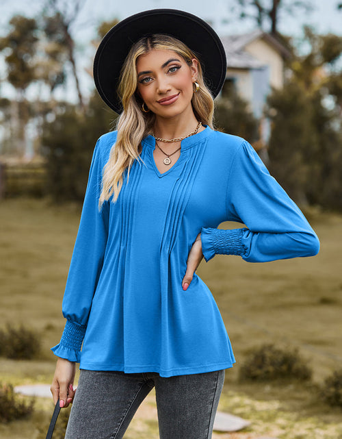 Load image into Gallery viewer, Notched Neck Flounce Sleeve Blouse

