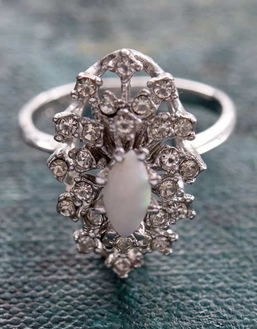Load image into Gallery viewer, Vintage Ring Genuine Opal with Clear and Ruby Austrian Crystals 18kt Yellow Gold Electroplated by PVD Vintage Jewelry
