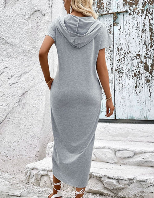Load image into Gallery viewer, Perfee Short Sleeve Front Slit Hooded Dress
