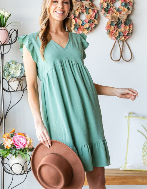 Load image into Gallery viewer, Heimish Full Size Short Sleeve V Neck Ruffled Hem Dress

