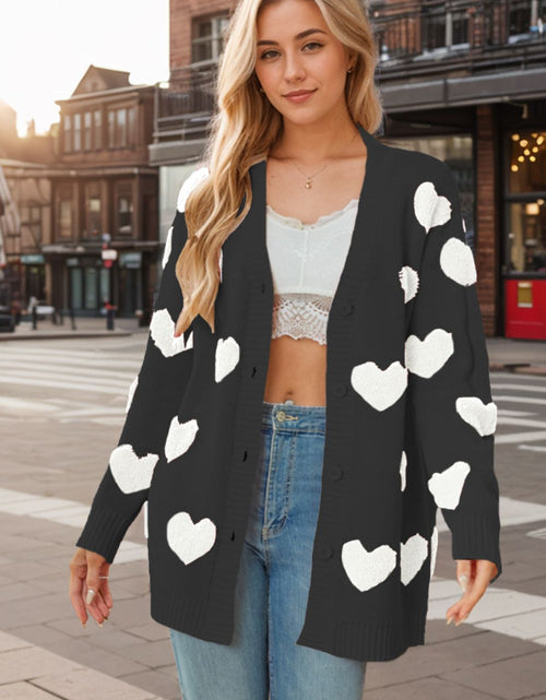 Load image into Gallery viewer, Heart Button Down Long Sleeve Cardigan
