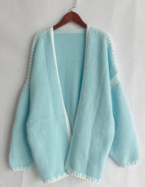 Load image into Gallery viewer, Double Take Contrast Open Front Dropped Shoulder Cardigan
