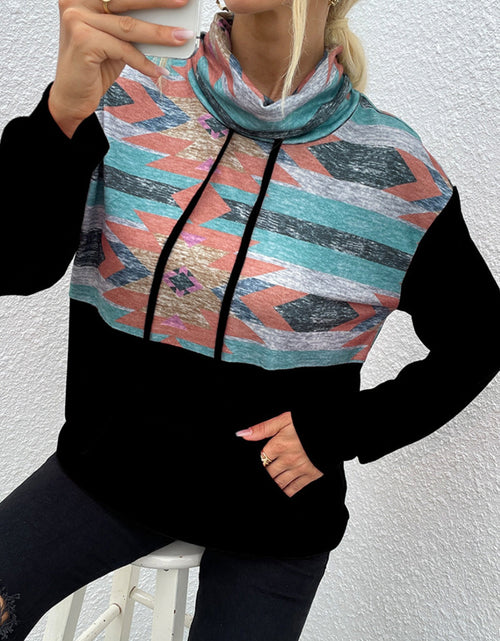 Load image into Gallery viewer, Shiny Geometric Drawstring Long-Sleeve Sweatshirt
