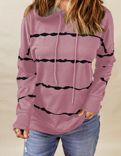 Load image into Gallery viewer, Drawstring Striped Dropped Shoulder Hoodie
