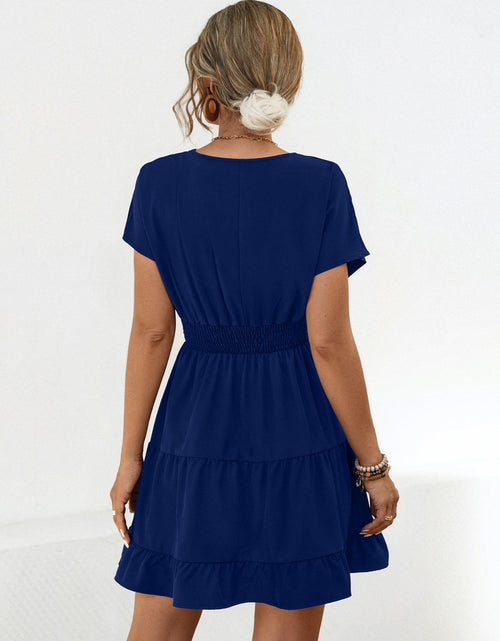 Load image into Gallery viewer, Ruffled Smocked V-Neck Tiered Dress
