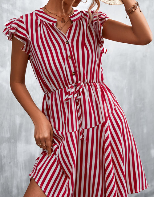 Load image into Gallery viewer, Ruffled Striped Cap Sleeve Mini Dress
