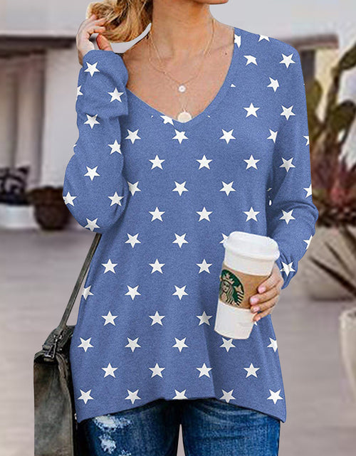 Load image into Gallery viewer, Full Size Side Zip Printed V-Neck Long Sleeve T-Shirt
