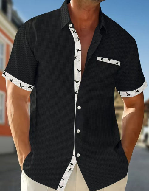 Load image into Gallery viewer, Men's Full Size Contrast Trim Waffle Knit Short Sleeve Shirt Plus Size
