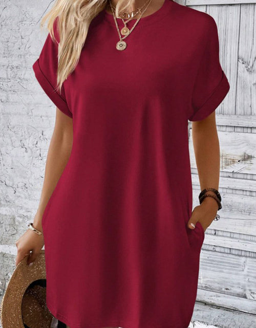Load image into Gallery viewer, Pocketed Round Neck Short Sleeve Dress
