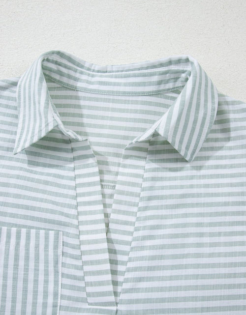 Load image into Gallery viewer, Striped Johnny Collar Long Sleeve Mini Shirt Dress
