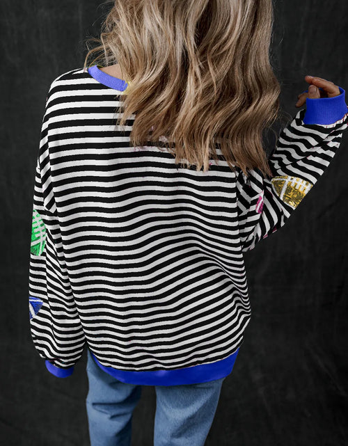 Load image into Gallery viewer, Sequin Football Striped Round Neck Long Sleeve Sweatshirt
