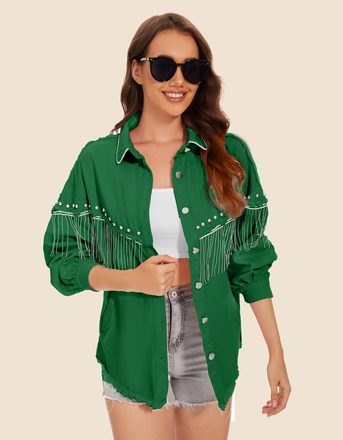 Load image into Gallery viewer, Raw Hem Fringe Detail Denim Jacket
