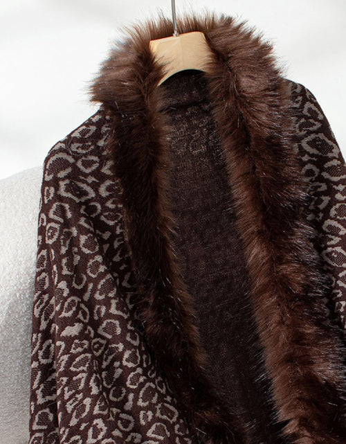 Load image into Gallery viewer, Fringe Leopard Open Front Long Sleeve Poncho
