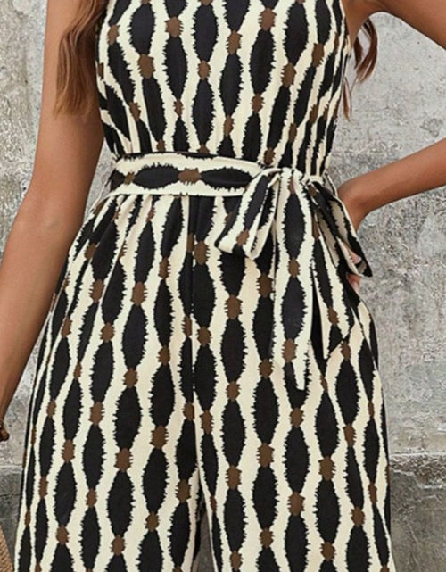 Load image into Gallery viewer, Tied Printed Grecian Neck Jumpsuit
