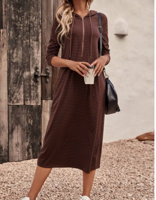 Load image into Gallery viewer, Striped Zip Front Hooded Dress
