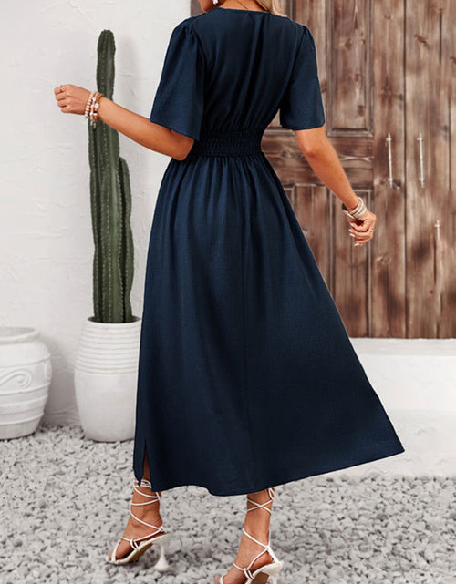 Load image into Gallery viewer, Side Slit Surplice Flutter Sleeve Midi Dress
