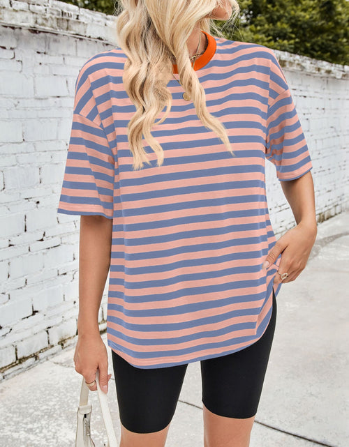 Load image into Gallery viewer, Lovelet Striped Round Neck Half Sleeve T-Shirt
