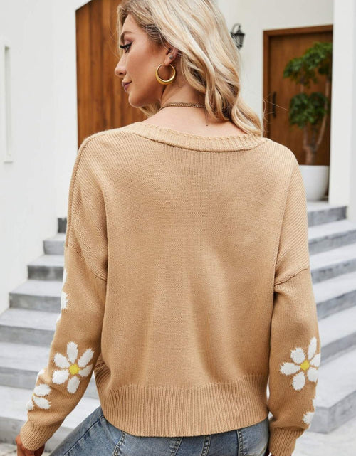 Load image into Gallery viewer, Floral Ribbed Trim Drop Shoulder Cardigan
