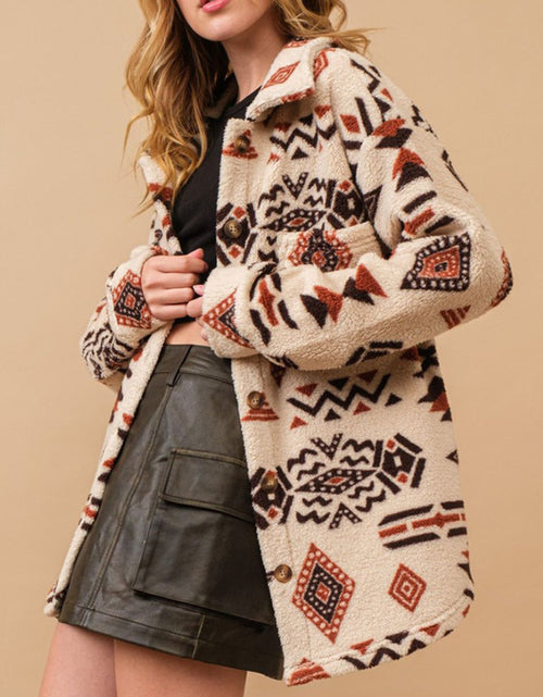 Load image into Gallery viewer, Geometric Button Up Long Sleeve Sherpa Jacket

