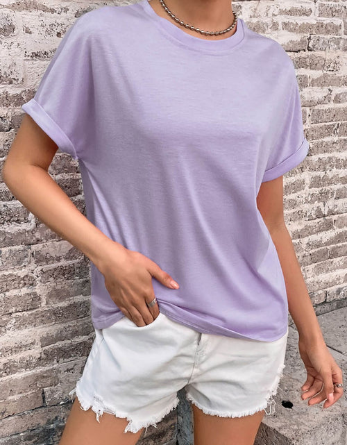 Load image into Gallery viewer, Perfee Round Neck Cuffed Sleeve T-Shirt
