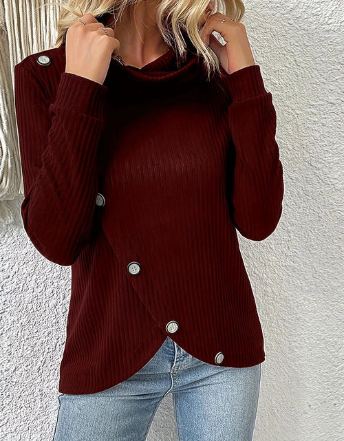 Load image into Gallery viewer, Decorative Button Turtleneck Long Sleeve T-Shirt
