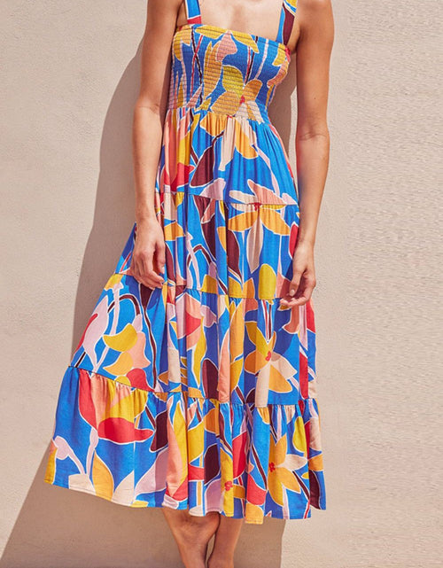 Load image into Gallery viewer, Floral Tie Shoulder Smocked Tiered Dress by Faz
