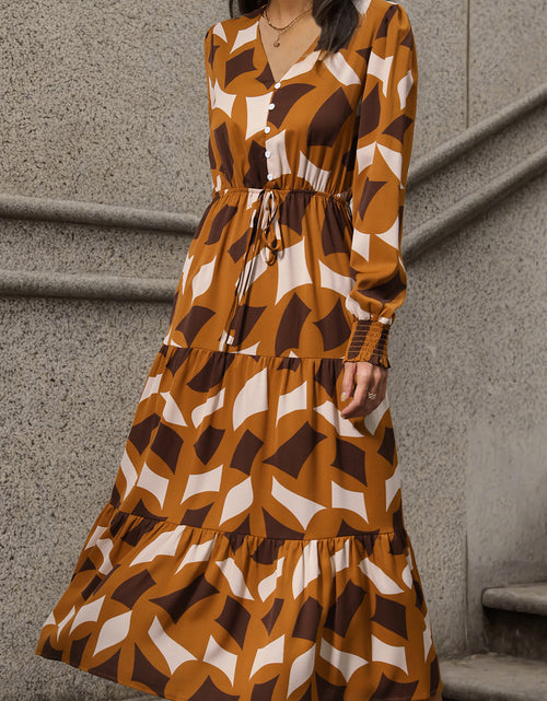 Load image into Gallery viewer, Perfee Printed Tied Pocketed Lantern Sleeve Dress

