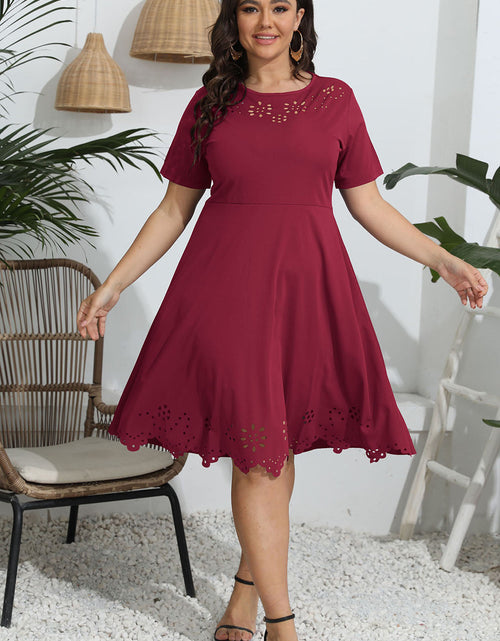 Load image into Gallery viewer, Plus Size Round Neck Openwork Dress
