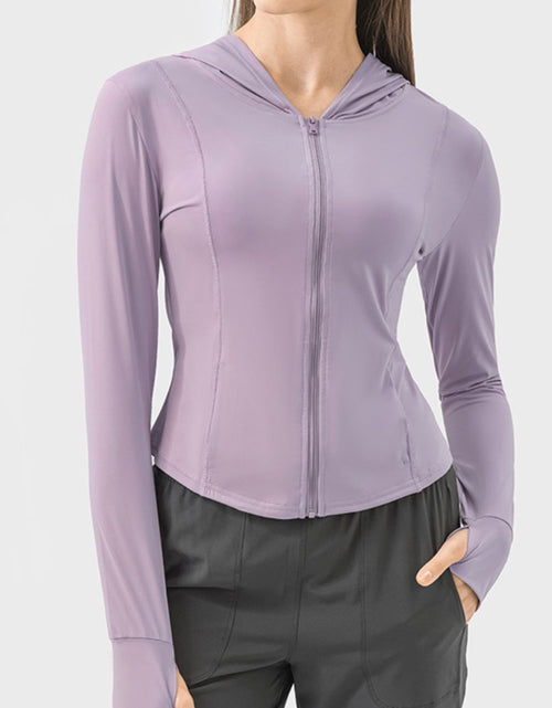 Load image into Gallery viewer, Millennia Pocketed Zip Up Hooded Long Sleeve Active Outerwear
