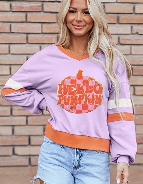 Load image into Gallery viewer, Contrast V-Neck Long Sleeve Sweatshirt
