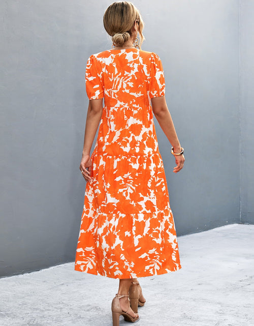 Load image into Gallery viewer, V-Neck Short Sleeve High Slit Midi Dress
