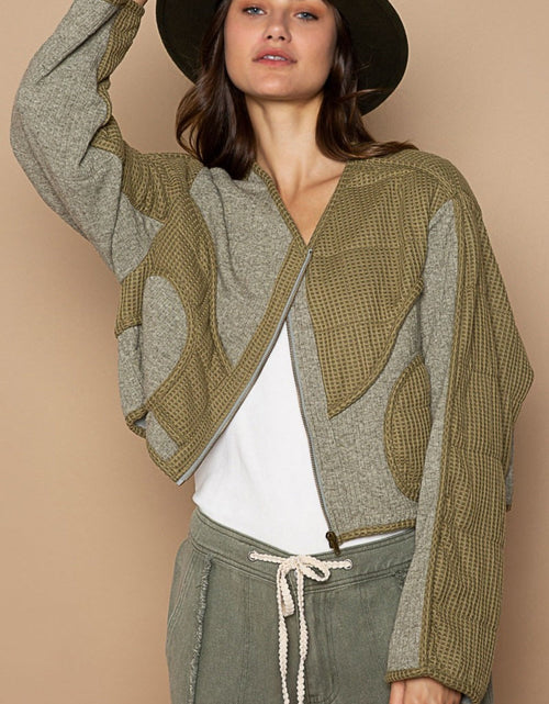Load image into Gallery viewer, POL Quilted Knit Viding Detail Knit Patch Jacket
