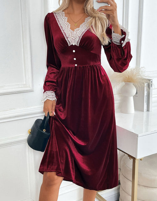 Load image into Gallery viewer, Perfee Lace Detail V-Neck Long Sleeve Midi Dress
