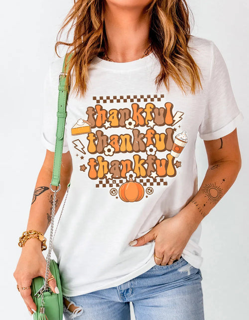 Load image into Gallery viewer, THANKFUL Round Neck Short Sleeve T-Shirt
