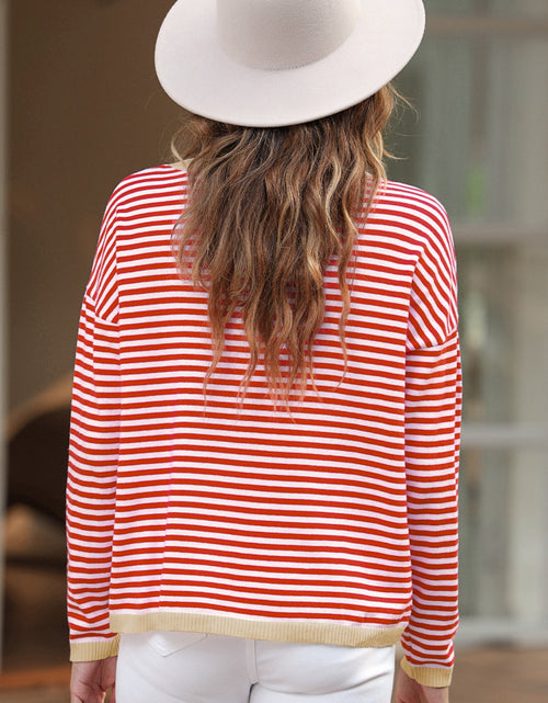 Load image into Gallery viewer, Striped Round Neck Drop Shoulder T-Shirt
