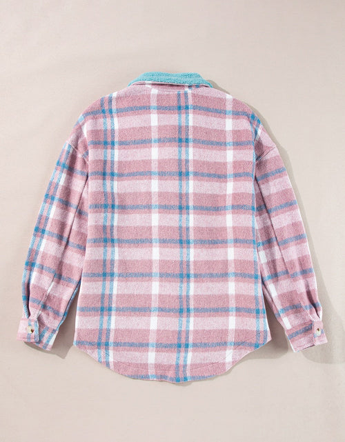 Load image into Gallery viewer, Plaid Collared Neck Flap Pockets Shacket
