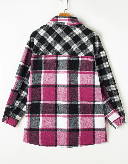Load image into Gallery viewer, Pocketed Plaid Collared Neck Long Sleeve Shacket
