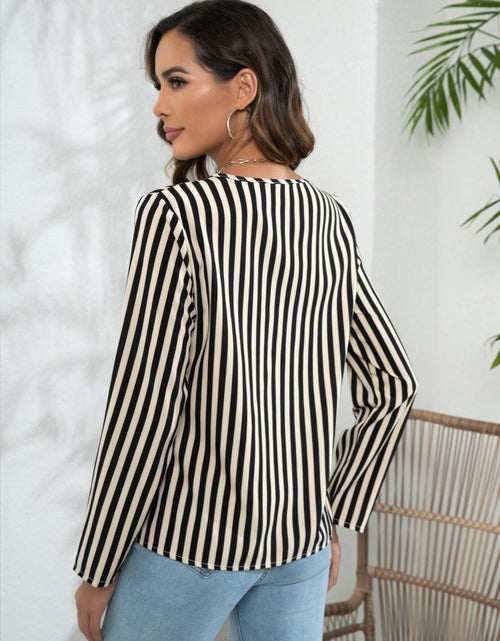 Load image into Gallery viewer, Striped Long Sleeve Notched Blouse
