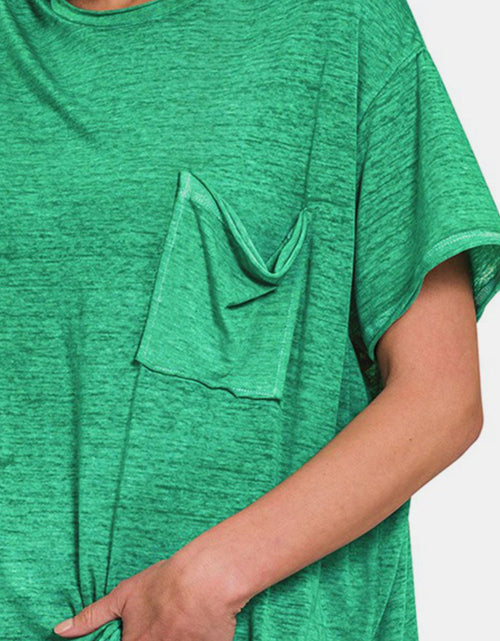 Load image into Gallery viewer, Zenana Pocketed Round Neck Dropped Shoulder T-Shirt
