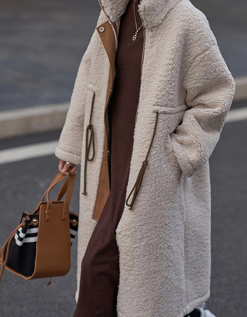 Load image into Gallery viewer, Plus Size Drawstring Zip Up Turtleneck Sherpa Coat
