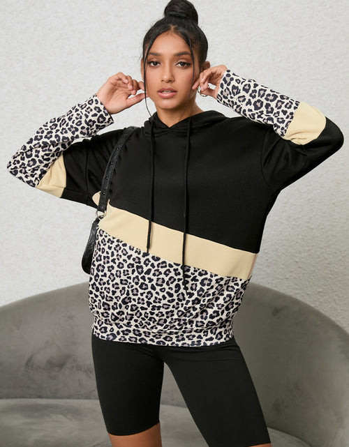 Load image into Gallery viewer, Leopard Color Block Hoodie
