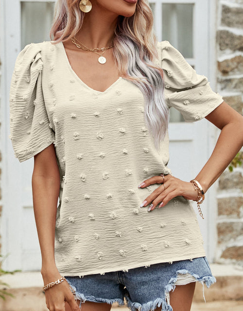 Load image into Gallery viewer, Swiss Dot Short Puff Sleeve Top
