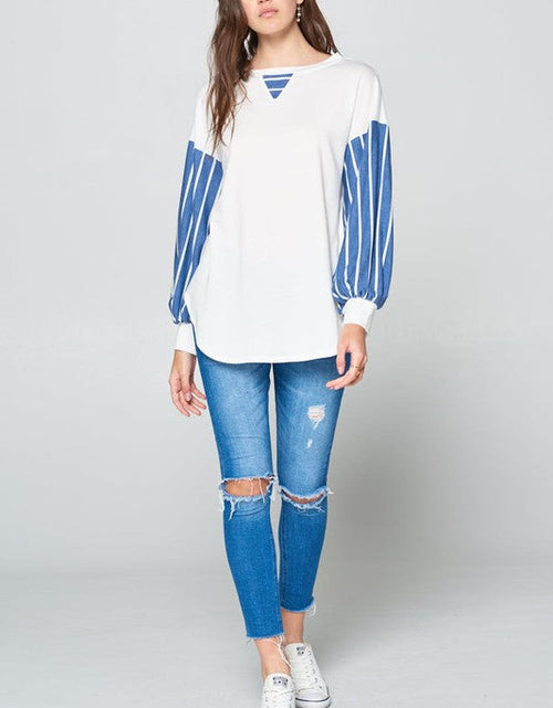 Load image into Gallery viewer, Super Lady Full Size French Terry Striped Long Sleeve Top
