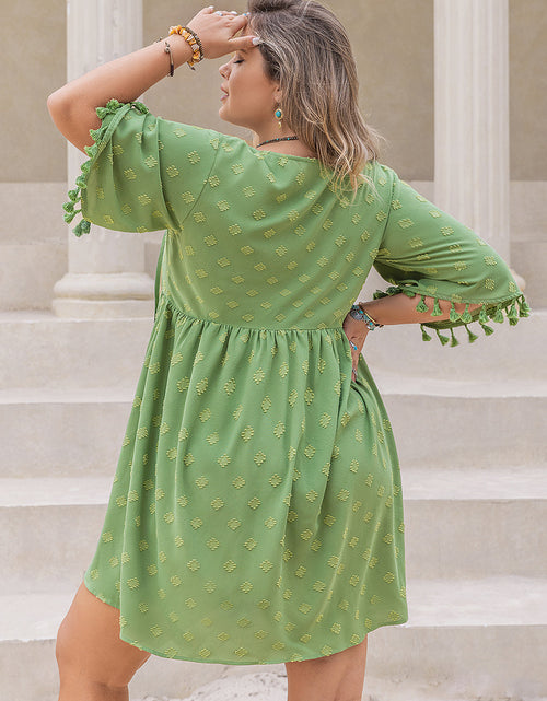 Load image into Gallery viewer, Plus Size Tied Tassel Half Sleeve Mini Dress
