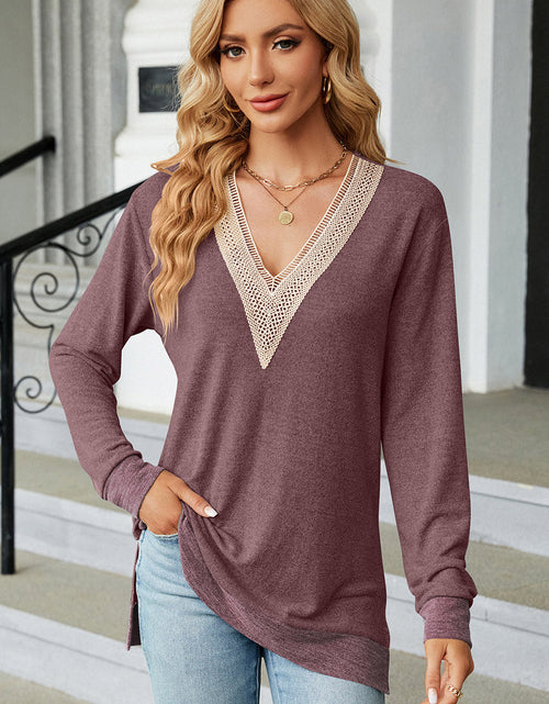 Load image into Gallery viewer, Slit V-Neck Long Sleeve T-Shirt
