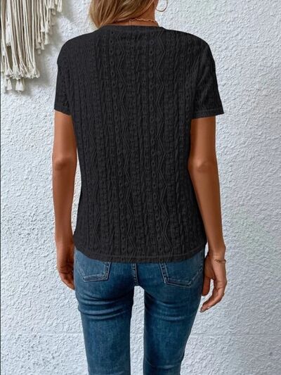 Load image into Gallery viewer, Eyelet Round Neck Short Sleeve T-Shirt
