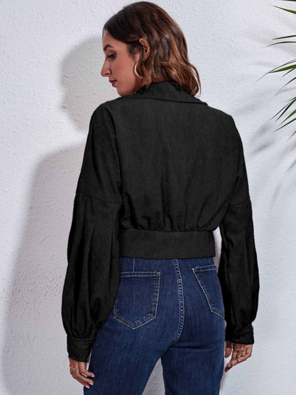 Button Down Collared Neck Cropped Jacket