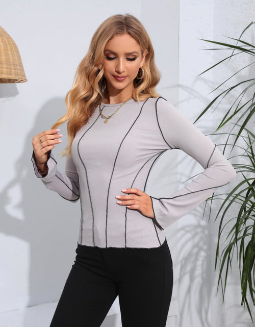 Load image into Gallery viewer, Ribbed Round Neck Long Sleeve Blouse
