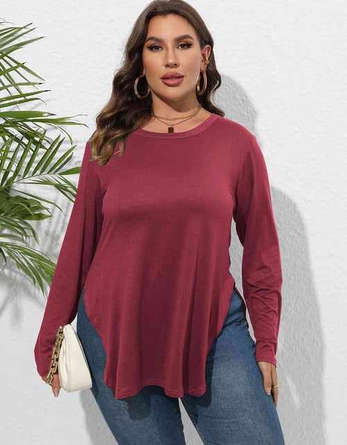 Load image into Gallery viewer, Plus Size Round Neck Long Sleeve Slit T-Shirt
